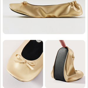 Zapatillas Planas Doradas de Ballet Para Mujer con Suela Blanda de PU <span class=keywords><strong>Plegables</strong></span> Estilo Bailarina Para Fiestas de <span class=keywords><strong>Boda</strong></span> y Discotecas - Product Image 6