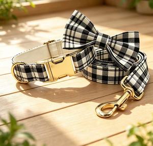 Reliable <b>Light</b> Blue Plaid Polyester <b>Dog</b> Collar Leash Set Featuring Lovely Enduring Design Sturdy Hook Buckle - Product Image 1