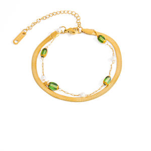 Stainless Steel <b>Pearl</b> <b>Bracelet</b> 18K Gold Plated Titanium Steel Bezel Setting Flat Snake Chain Jewelry Gift - Product Image 5