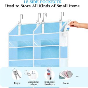Over The Door Organizer 6 Tiers 12 Compartments Blue Hanging Storage For Clothes <b>Shoes</b> Behind Door Wall Mount <b>Hook</b> Type - Product Image 5