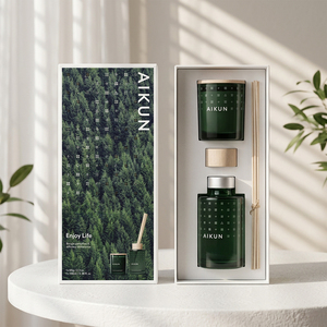 Aikun Holiday Forest Theme <b>Reed</b> <b>Diffuser</b> And Scented Candle Gift Box Set With Green Glass Bottles <b>For</b> Home Fragrance Decoration - Product Image 1
