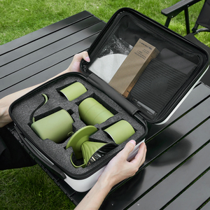 Kit de Café Árabe Para Viagem ao Ar Livre com 5 Peças, Bule, Moedor Manual e Cafeteira Coador, Cor Verde - Product Image 3