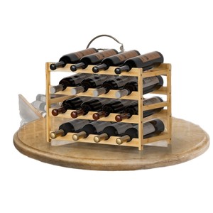 Estante para vinos de bambú y madera, estante de exhibición de vinos de varios niveles para escritorio, estante para vinos para sala de estar, soporte para botellas, personalizable. - Product Image 5