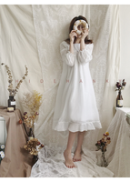 Hidehanky Kerah Renda Vintage Putih Lengan 3/4 Ruffle Midi Chiffon Ramah Lingkungan Bernapas Berlapis Rayon Pakaian Rumah Desain Khusus