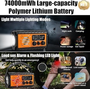 Cross-Border New Outdoor Portable Emergency Radio with LED Lighting Hand-Cranked Solar Charging <b>Flashlight</b> for Weather Alerts - Product Image 4