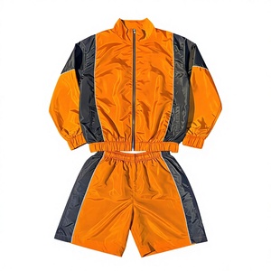 Unisex Orange Tracksuit Set Full Sleeve Zipper <b>Jacket</b> and Shorts Sporty Casual Wear Lightweight Polyester <b>Summer</b> Adult Size - Product Image 1
