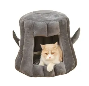 Cute Indoor Cat Dog House Bed Stump style pet tree hole bed warming cat bed semi enclosed dog nest pet house
