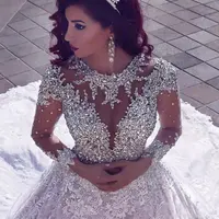 Luxe Strass Heavy Kralen Bruidsjurken Handgemaakte Crystal Baljurk Arabische Trouwjurken