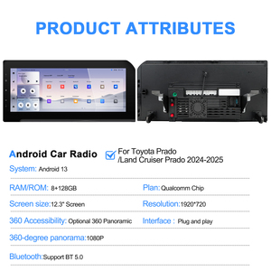 วิทยุติดรถยนต์ Android หน้าจอสัมผัส 12.3 นิ้ว พร้อมระบบนำทาง GPS สำหรับ Toyota Prado Land Cruiser ปี 2024-2025 รองรับ Bluetooth 5.0 และความละเอียด 1920x720 - Product Image 2