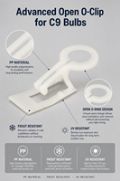 Clip en forme de O pour ampoule PP C9, clip durable et robuste, support pour guirlande lumineuse de Noël, décoration de guirlande lumineuse extérieure, clips C9 robustes