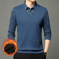 Polo pour homme doublé polaire, effet deux pièces, à manches longues, col rabattu, style décontracté chic, pull chaud pour l'automne et l'hiver