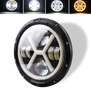 Hi/Lo Beam Drl Amber Halo Ring 500W 7 Inch Ronde Angel Eye Led Koplamp Voor Jeep Jk tj Lj