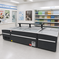 Congélateur coffre commercial en gros avec porte coulissante vitrée, congélateur îlot à refroidissement direct et dégivrage automatique pour supermarché et aliments surgelés