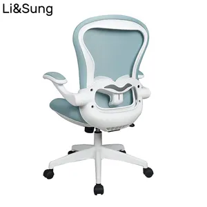 Li&Sung 10048 Ergonomic Mid-Back Mesh Desk Computer Chair White PP Folding Armrest With Fabric Pad