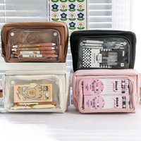Trousse à crayons transparente double face grande capacité avec fermeture éclair japonaise en PVC à neuf couches, ensemble de papeterie