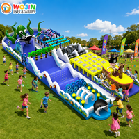 Castillo Inflable Gigante con Tobogán, Temática de Barco Pirata, Pista de Obstáculos Inflable Comercial de 30m para Niños
