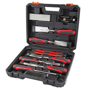 Ensemble de 10 ciseaux à <span class=keywords><strong>bois</strong></span> ciseaux à <span class=keywords><strong>bois</strong></span> avec <span class=keywords><strong>guide</strong></span> d'affûtage crayons de charpentier et pierre à aiguiser en acier CR-V - Product Image 1