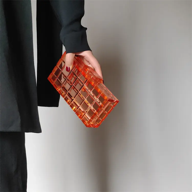 Sac à main en acrylique Transparent pour femmes, pochette de soirée en cristal, de couleur Orange, pochette de dîner, bonne qualité, 2021