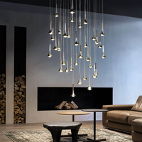 Lustre LED moderne de luxe en forme de vague, luminaire suspendu personnalisable en acier inoxydable et verre pour hall d'hôtel et villa
