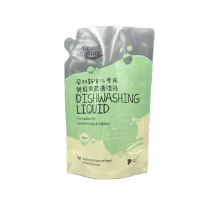 Kantung cerat berdiri plastik tanpa cetak kustom 500ml kantong isi ulang sabun pencuci piring 16.9 fl. Kantung isi ulang ramah lingkungan oz