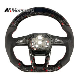 พวงมาลัยคาร์บอนไฟเบอร์สีแดงแบบกำหนดเองสำหรับ Audi S5 RS5 S3 Q5 SQ2 SQ5 Q8 Q7 SQ7 RSQ3 RSQ8 ปี 2017-2024 - Product Image 1