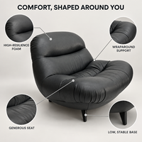 Fauteuil de loisirs moderne sans accoudoirs en similicuir avec cadre en bois massif et éponge haute résilience, pieds fixes, durable et écologique, pour la maison et le bureau