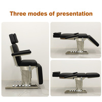 Table de massage électrique pour esthéticienne, mobilier de salon de beauté, cuir noir, base en métal argenté, lit de soin facial à 3/4 moteurs