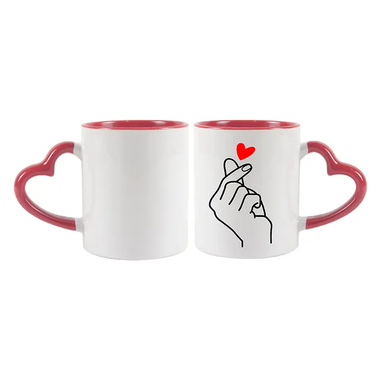 Tazza di sublimazione con manico a cuore in ceramica bianca personalizzata all'ingrosso da 11 once