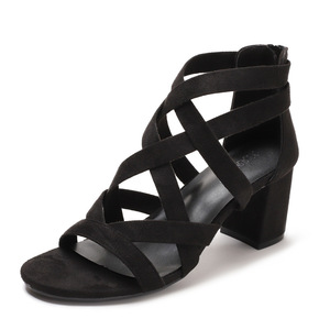 Elegantes Sandalias de Tacón de Ante con Punta Abierta, Tacón Medio, Tacón Cuadrado, Correa en el Tobillo, Estilo Slip-On, Zapatos de Mujer Transpirables para Todas las Temporadas - Product Image 3
