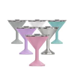 Geniş ağız uzun kök özel kokteyl cam kapaklı 12OZ çift duvar vakum kupa paslanmaz çelik Martini Tumbler