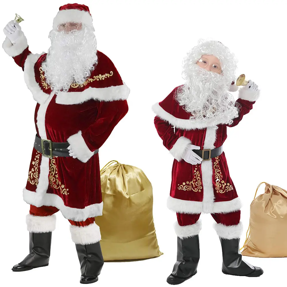 Child Santa Claus Costume Christmas Luxury Suit Retro Santa Dress Xmas Party Costumes M-147