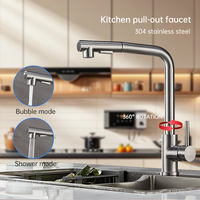 Robinet de cuisine moderne à poignée unique en acier inoxydable 304 avec douchette extractible, mitigeur chaud/froid à cartouche céramique et rotation à 360 degrés