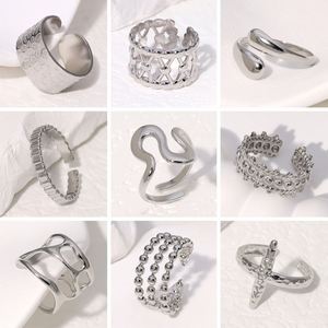 Vente flash - Design chic - Anneaux géométriques romantiques simples en acier inoxydable plaqué or 18 carats réglables pour femmes - Cadeaux - Product Image 5