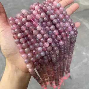Penjualan laris manik-manik longgar batu alam kuarsa mawar warna ungu manik-manik kristal bubuk Madagaskar untuk membuat gelang