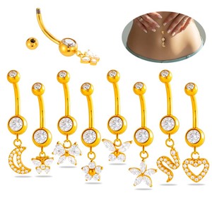 HENGSEN gioielli impermeabili da spiaggia ASTM F136 in titanio <span class=keywords><strong>Piercing</strong></span> <span class=keywords><strong>all</strong></span>'<span class=keywords><strong>ombelico</strong></span> gioielli esterni filettati CZ anelli pendenti per <span class=keywords><strong>ombelico</strong></span> - Product Image 1