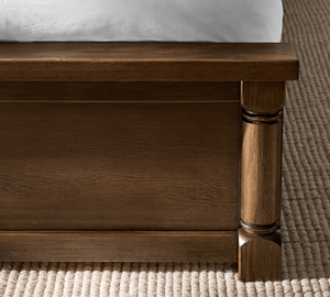 French <b>Vintage</b> Curved Rattan Bed with Wavy <b>Headboard</b> and Solid Wood Frame, Master Bedroom Double Bed - Product Image 6