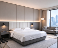 Sistem Headboard Tempat Tidur Hotel Minimalis Modern Dengan Soket Lampu Dinding LED Backlight Pelapis Khusus untuk Proyek Perhotelan