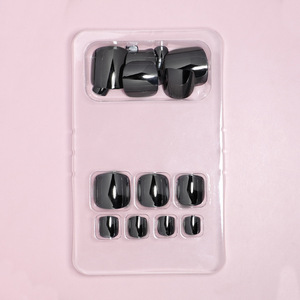 Faux ongles à presser en résine noire électrolytique, forme amande, longueur courte, style Ins pré-dessiné, pour <span class=keywords><strong>manucure</strong></span> féminine - Product Image 6