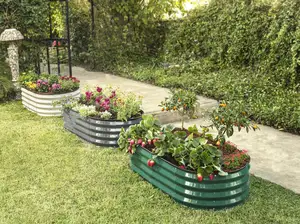 Kit de cama de jardim grande de metal galvanizado para jardim, guarda-terra, caixa de plantador para vegetais, estilo country, cama de jardim oval, ideal para ambientes externos