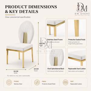 Silla de Boda de Acero Inoxidable Dorado con Respaldo Acolchado y Cojín Blanco para Banquetes y Eventos de Hotel, Asientos al por Mayor - Product Image 4