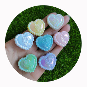 DIY Bijoux Résultats 25*28mm AB Pastel Couleurs Amour Coeur Acrylique Perles Avec <span class=keywords><strong>Rose</strong></span> Fleurs Sculpté Collier Bracelet Boucle D'oreille - Product Image 2
