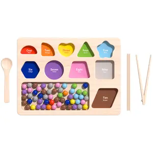 Mainan manik-manik papan kayu permainan matematika bentuk teka-teki belajar warna klip yang cocok mainan Montessori Puzzle untuk anak-anak