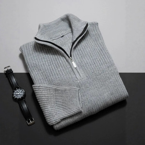 Pull-over col montant minimaliste à double fermeture éclair pour homme, coupe ample et décontractée, style automne, veste en maille haut de gamme - Product Image 3