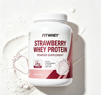 Poudre de protéines de lactosérum et de soja saveur fraise, complément nutritionnel sportif