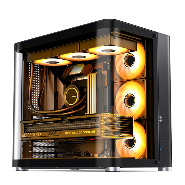 JONSBO TK-2 Full Tower Gaming Case Hyperboloid Side Transparent ATX Steel Double 360 Water Cooler Type-c Interface Stock