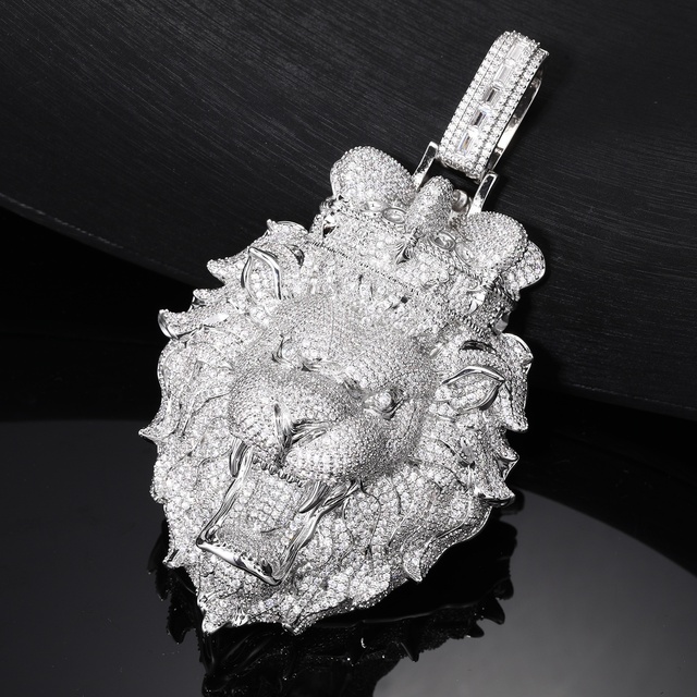 Oversized 133mm Roaring Lion Head Pendant Necklace Charm Heavy 243g Solid Copper Iced Out 5A Zirconia Hip Hop Jewelry for Men