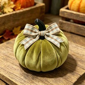 Zucca in Velluto Fatta a Mano con Fiocco a Rete, Decorazione da Tavolo, Ornamento in Peluche per Halloween, Ringraziamento, Festa del Raccolto, Regalo - Product Image 6