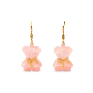 Fashion Dangle <b>Earrings</b> Pink Bear Charm Gold Plated 316L Stainless Steel Sustainable Resistant Jewelry - Product Image 2
