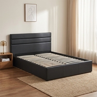 Cadre de lit King/Queen avec système de levage hydraulique, revêtement en cuir noir, lit convertible réglable avec sommier, structure en métal