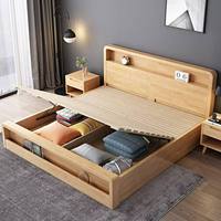 Lit mural King Size en bois d'hévéa de style Mid-Century Modern avec rangement, écologique, gain de place, cadre de lit réglable pour usage hôtelier